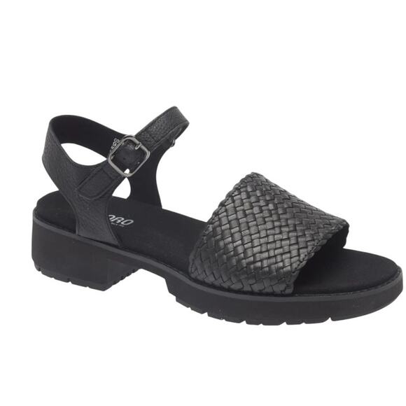 MUNRO Conner Black Leather Woven Ankle Strap Sandal Women Size 8.5 NWT $210 - Picture 1 of 7
